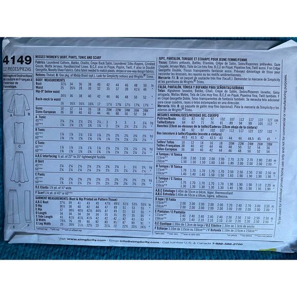 Simplicity 4149 Sewing pattern tunic pant skirt scarf size 20w-28w - Picture 3 of 5